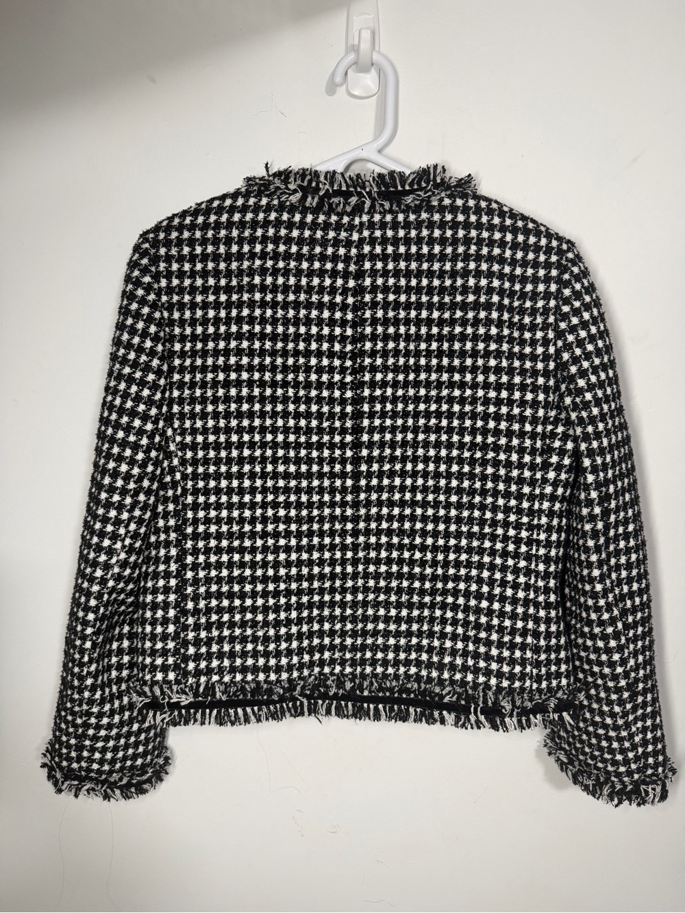kate spade Black & White Houndstooth Fringe Cropped Jacket NWOT - Picture 4 of 5